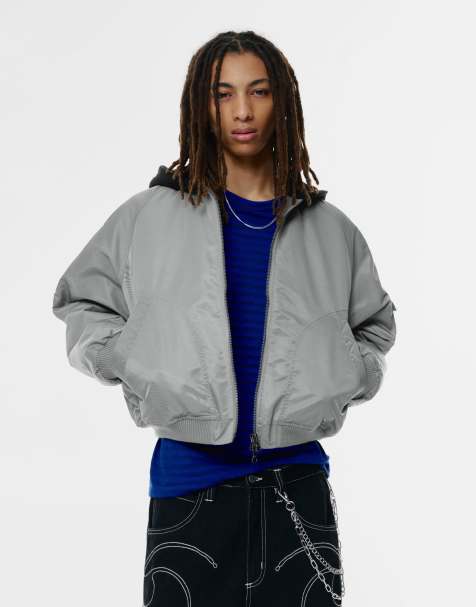 Pull&Bear - Grå og kombineret bomber-jakke og hættetrøje - view 1