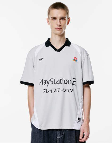 Pull&Bear - Grå og kortærmet poloskjorte med 'playstation'-print - view 1