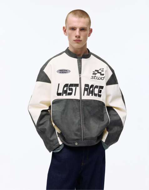 Pull&Bear – Grå panelsydd jacka i läderimitation - view 1