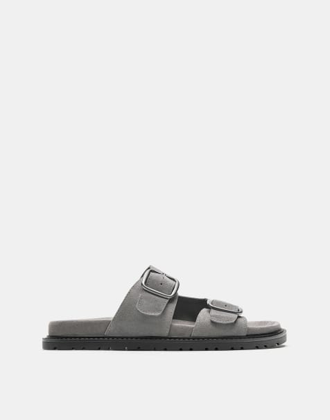 Pull&Bear - Grå sandaler med spænde i læder - view 1