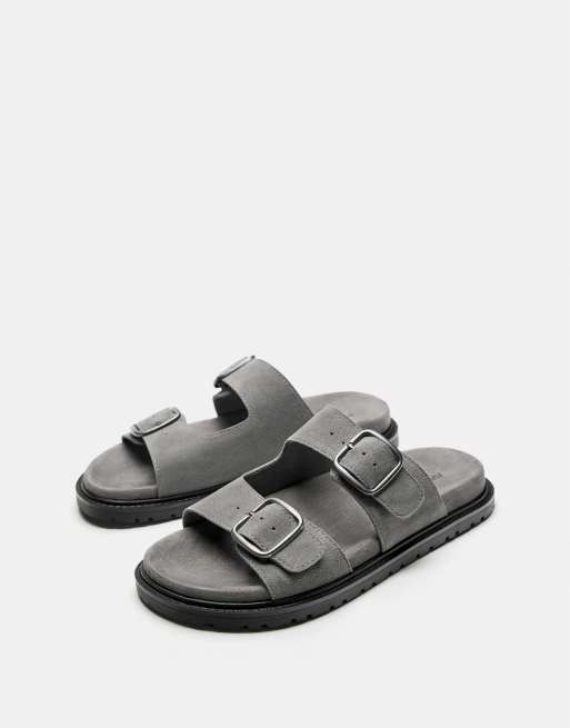 Pull&Bear - Grå sandaler med spænde i læder, 2 af 4