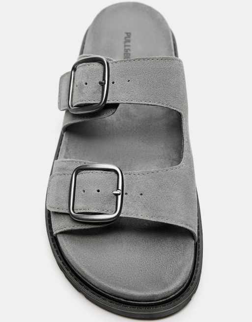 Pull&Bear - Grå sandaler med spænde i læder, 3 af 4