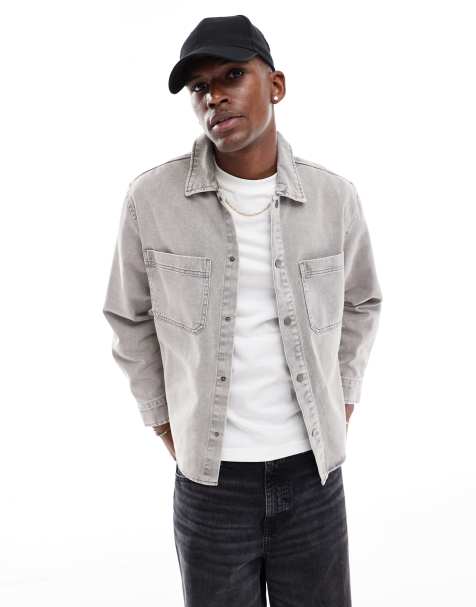 Pull&Bear – Grå, stentvättad overshirt i denim - view 1