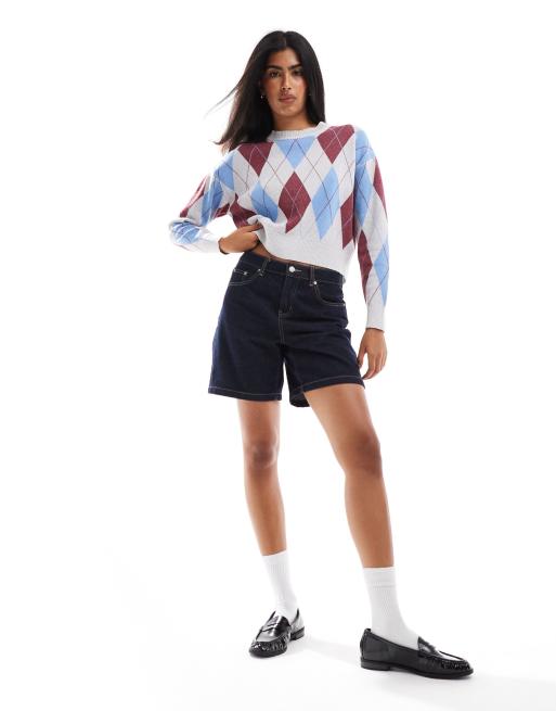 Pull&Bear - Grå strikket trøje med argyle-mønster