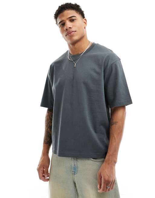 Pull&Bear - Grå T-shirt i firkantet pasform