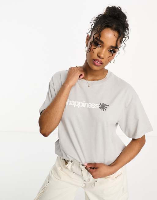 Pull&Bear – Grå t-shirt i oversize med tryck