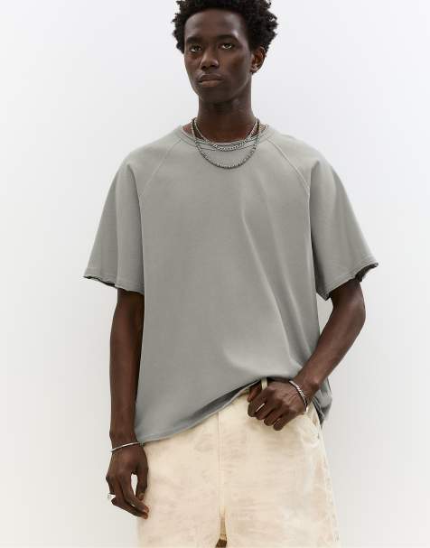 Pull&Bear – Grå t-shirt med korta ärmar och detaljer - view 1