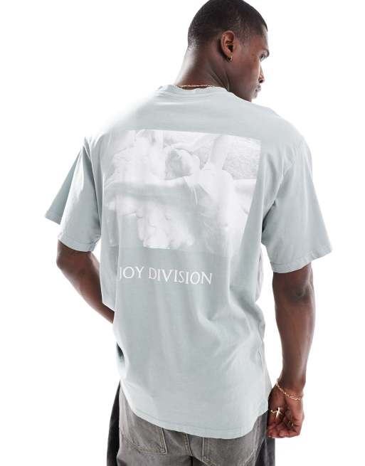 Pull&Bear – Grå t-shirt med suddigt tryck