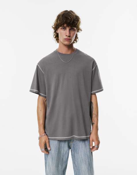 Pull&Bear - Grå T-shirt med syninger i kontrastfarve - view 1