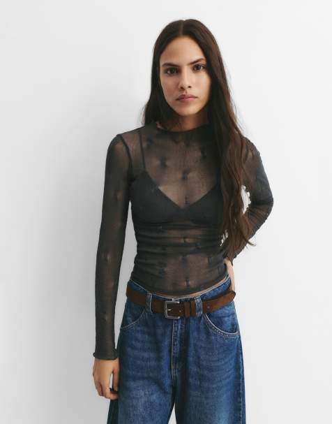 Pull&Bear – Grå, texturerad t-shirt - view 1