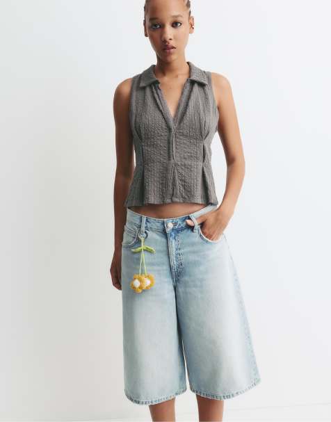 Pull&Bear – Grå, texturerad topp med veck - view 1