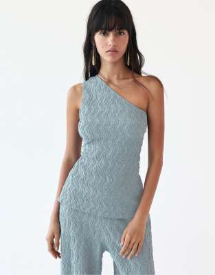 Pull&Bear – Gråblå, texturerad topp med asymmetrisk design - view 1