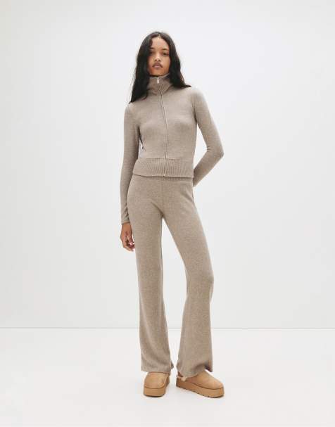 Pull&Bear - Gråbrune bløde bukser med klokkeformede ben - view 1