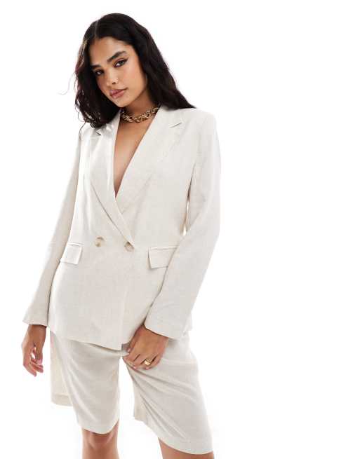 Pull&Bear – Gräddvit kavaj i oversize av linnemix, del av set