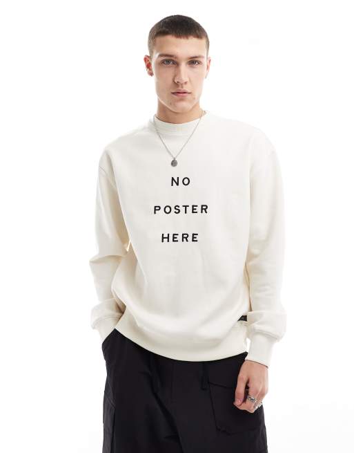 Pull&Bear – Gräddvit sweatshirt med affischtryck framtill