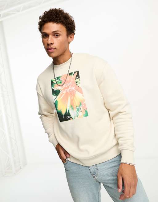 Pull&Bear – Gräddvit sweatshirt med 