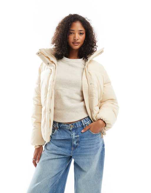 Pull&Bear – Gräddvit vadderad pufferjacka