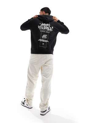 Pull & Bear Graffiti Back Printed Hoodie In Black