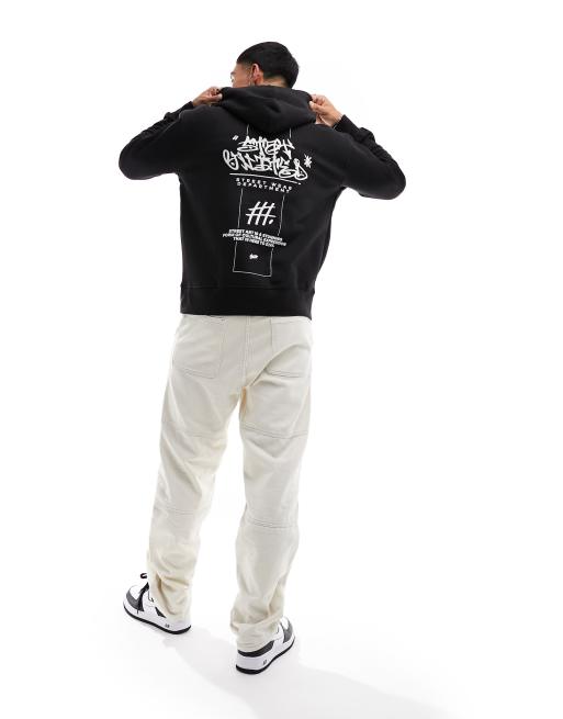 Pull&Bear graffiti back printed hoodie in black