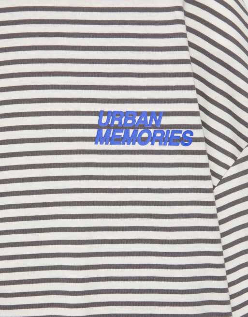Pull&Bear grafisk randig t-shirt i grått, 7 av 7