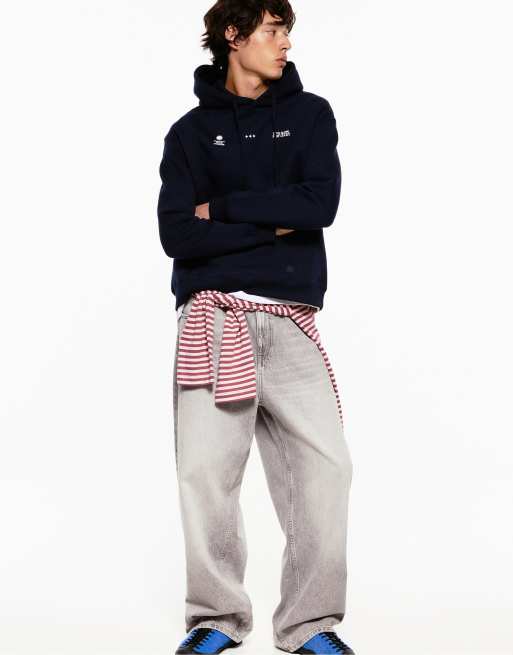 Pull&Bear grafisk sweatshirt med hætte i marineblå, 5 af 7