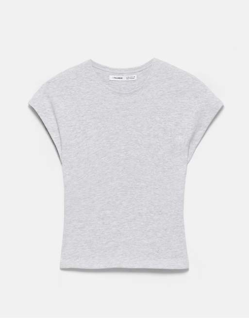 Pull&Bear – Gråmelerad, figurnära t-shirt med vida ärmar, 2 av 7