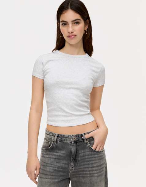Pull&Bear – Gråmelerad, figursydd t-shirt - view 1