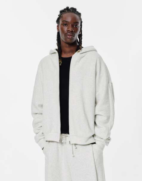 Pull&Bear – Gråmelerad huvtröja med dragkedja och veck - view 1