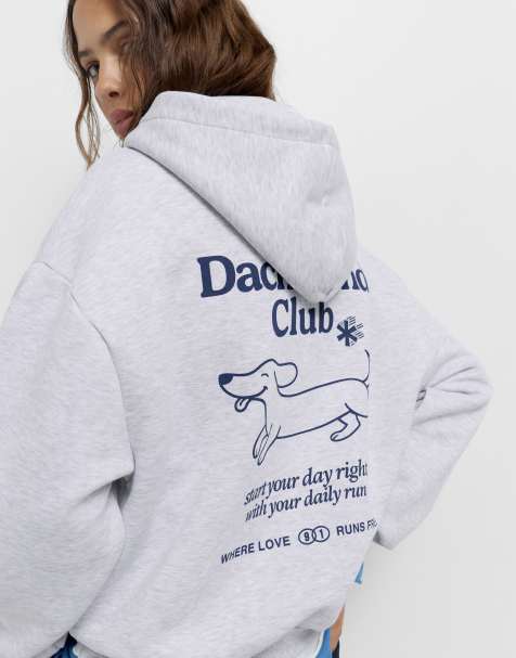 Pull&Bear – Gråmelerad huvtröja med hundtryck - view 1