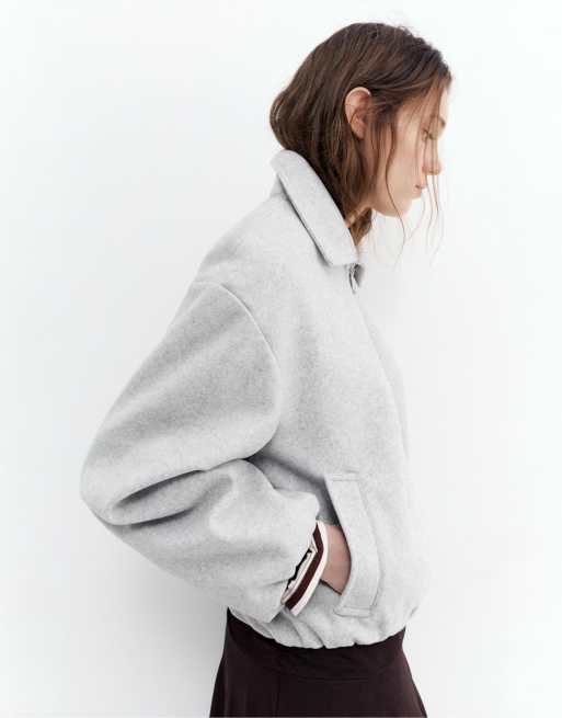Pull&Bear – Gråmelerad, mjuk jacka med ballongben, 4 av 4
