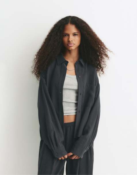 Pull&Bear – Gråmelerad skjorta med långa ärmar och ficka - view 1