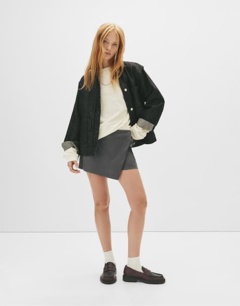 Pull&Bear – Gråmelerad skort med omlottdesign - view 1