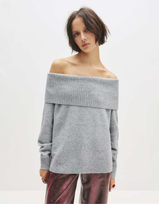 Pull&Bear – Gråmelerad tröja med båtringning