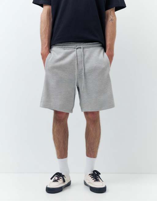 Pull&Bear - Gråmelerede bermuda-joggingshorts i piqué, 4 af 4