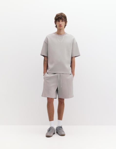 Pull&Bear - Gråmelerede bermuda-shorts med interlock-sømme i joggingstof - view 1