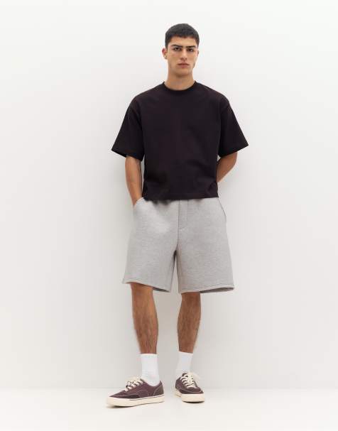 Pull&Bear - Gråmelerede sweat-shorts i joggingstof i bermuda-stil - view 1