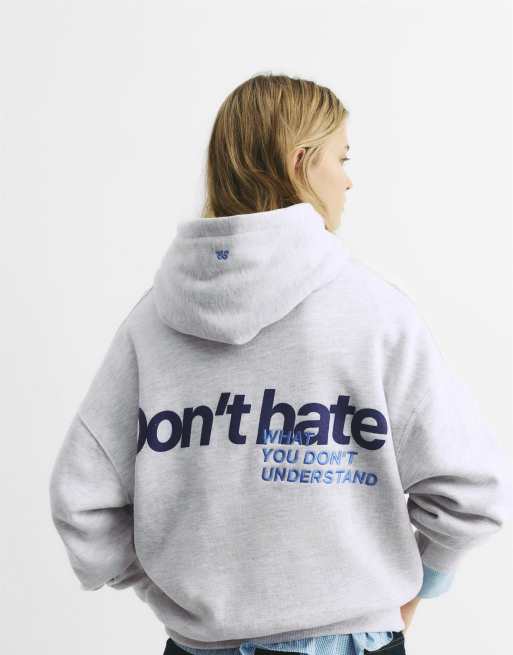 Pull&Bear - Gråmeleret hættetrøje med 'Don't Hate'-print