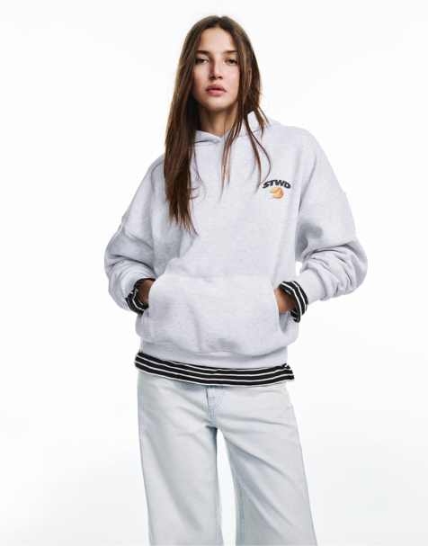 Pull&Bear - Gråmeleret hættetrøje med kiksegrafik - view 1