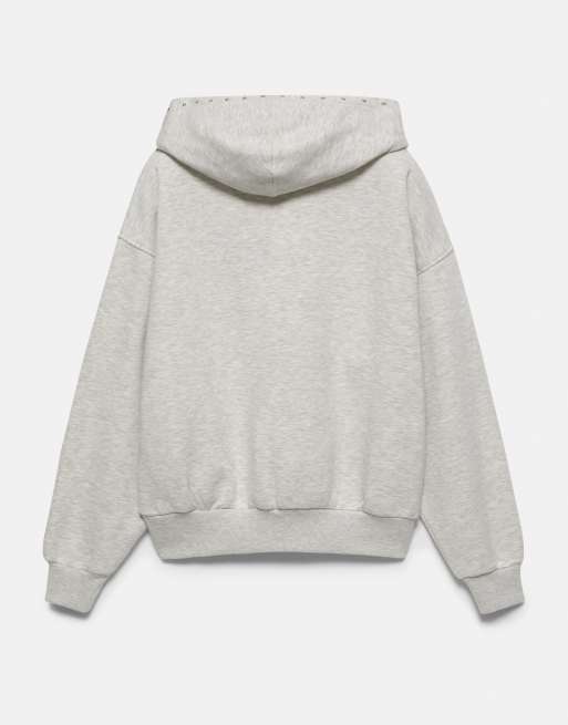 Pull&Bear - Gråmeleret hættetrøje med nitter, 7 af 7