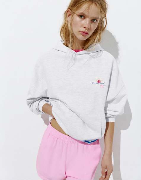 Pull&Bear - Gråmeleret hættetrøje med print - view 1