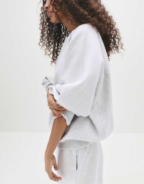 Pull&Bear - Gråmeleret oversized sweatshirt med sømdetaljer - view 1