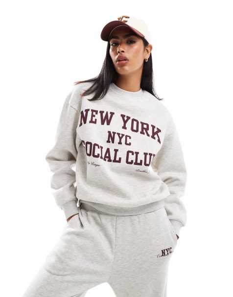Pull&Bear - Gråmeleret sweatshirt med grafisk 'New York'-print - Del af sæt - view 1