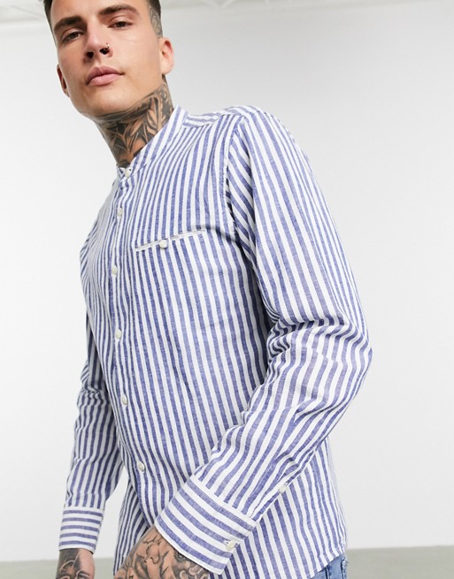 Pull&Bear grandad shirt with vertical stripe in white