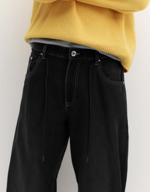 Pull&Bear Graphic Barrel-Jeans in Schwarz, 3 von 6