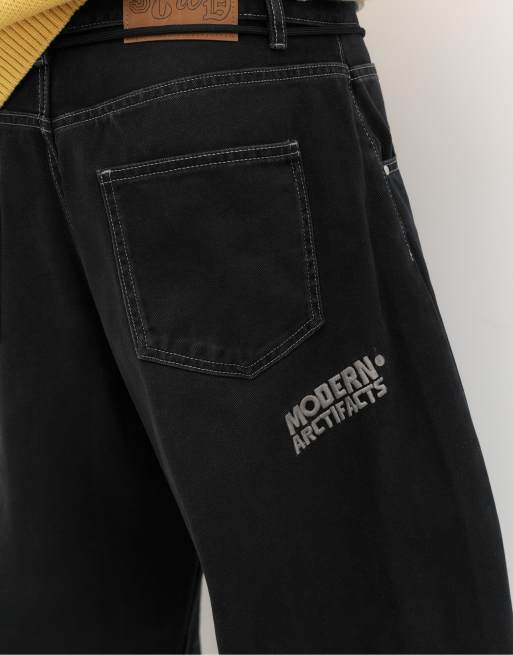 Pull&Bear Graphic Barrel-Jeans in Schwarz, 5 von 6