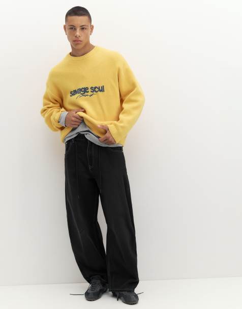 Pull&Bear graphic barrel jeans in zwart - view 1