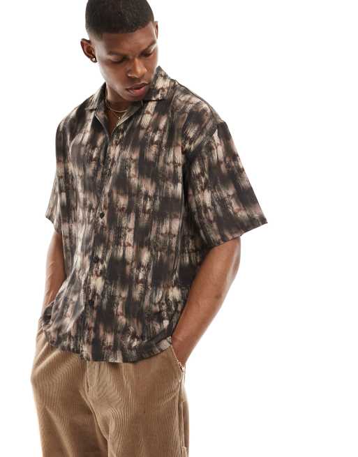 Pull&Bear graphic blur print shirt in brown