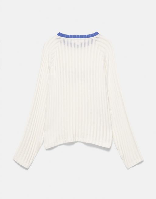 Pull&Bear graphic gebreid T-shirt in ijsblauw, 7 van 7