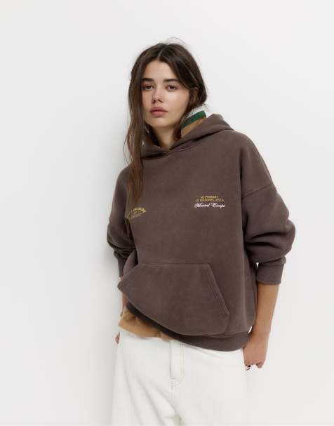 Pull&Bear Graphic hoodie in brown - view 1