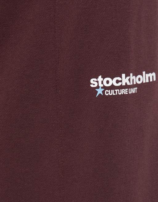 Pull&Bear graphic joggingbroek in bordeauxrood, 6 van 7